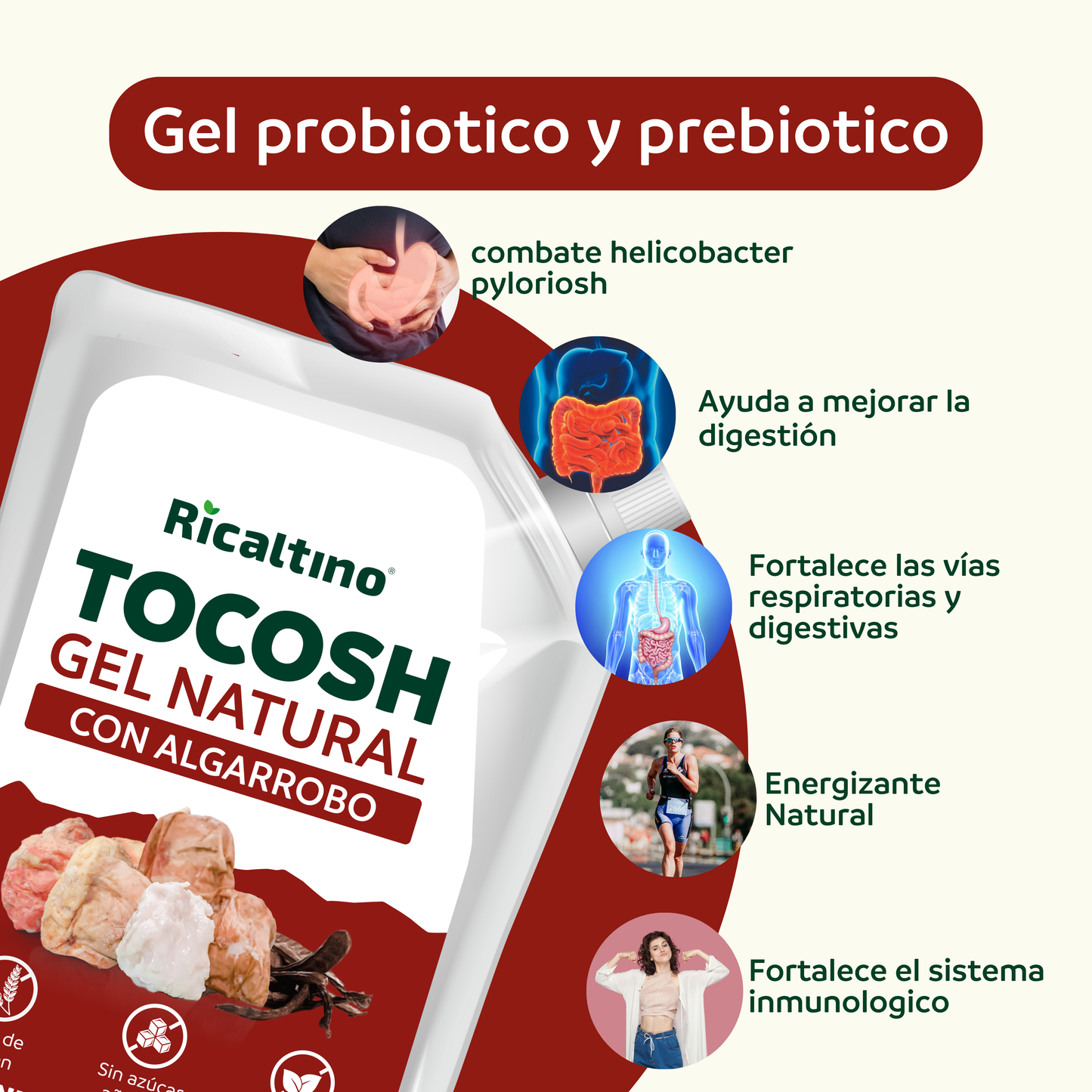 Gel probiótico y prebiótico de Tocosh con Algarrobo Pack 6 und x 150g