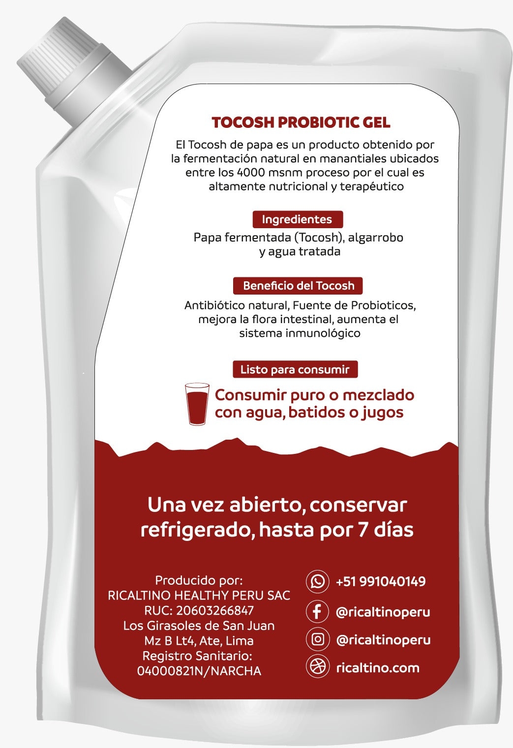 Gel probiótico y prebiótico de Tocosh con Algarrobo Pack 6 und x 150g